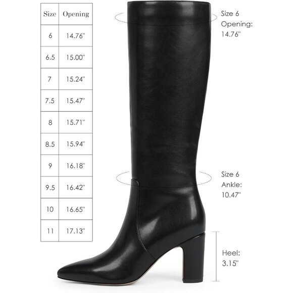 Women Black 1 Chunky Heel Pointed Toe Side Zipper Fall Dressy Comfortable Boots - Picture 4 of 9